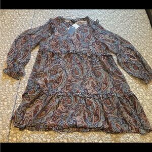 Paisley Print Long Sleeve Dress